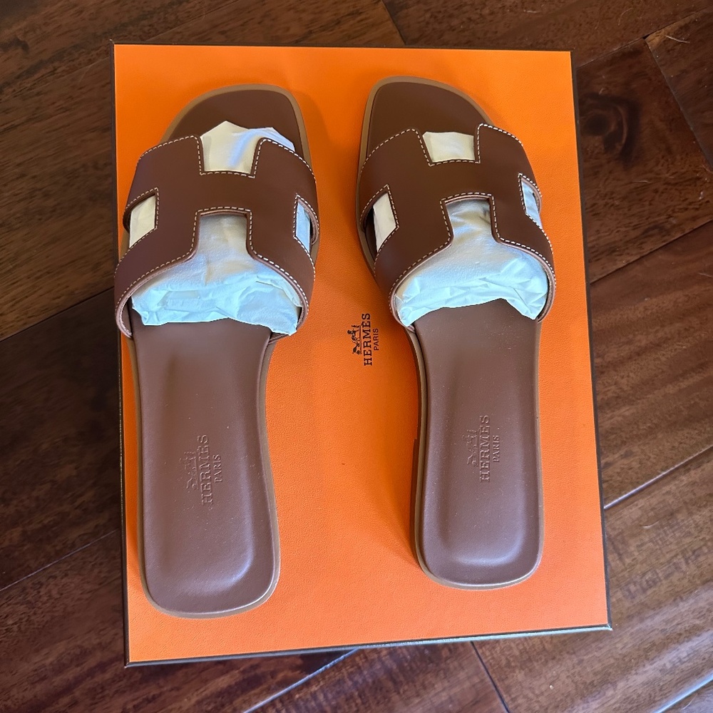 Hermes Oran Sandal in Gold Size 37